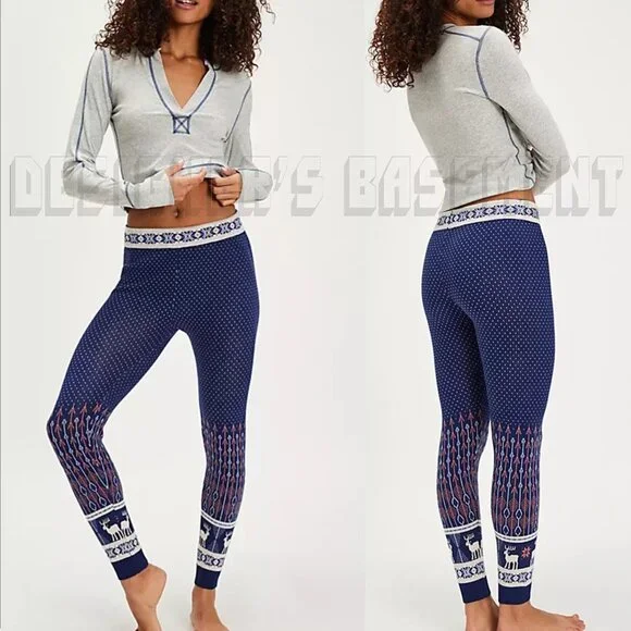 Free People M Intimately FP Falala Midnight Combo Fair Isle deer sweater Legging - Picture 7 of 10